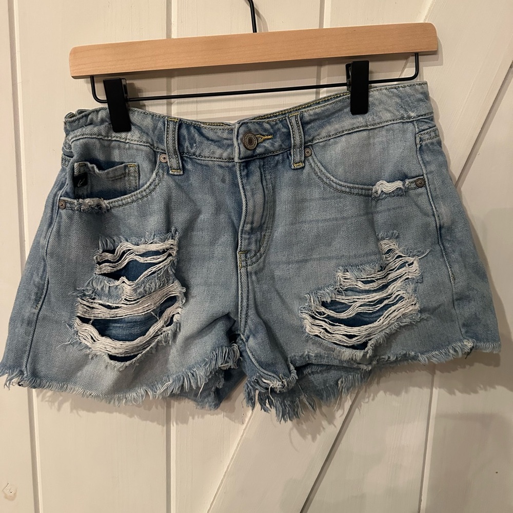 KanCan Sky Blue Ripped Denim Shorts